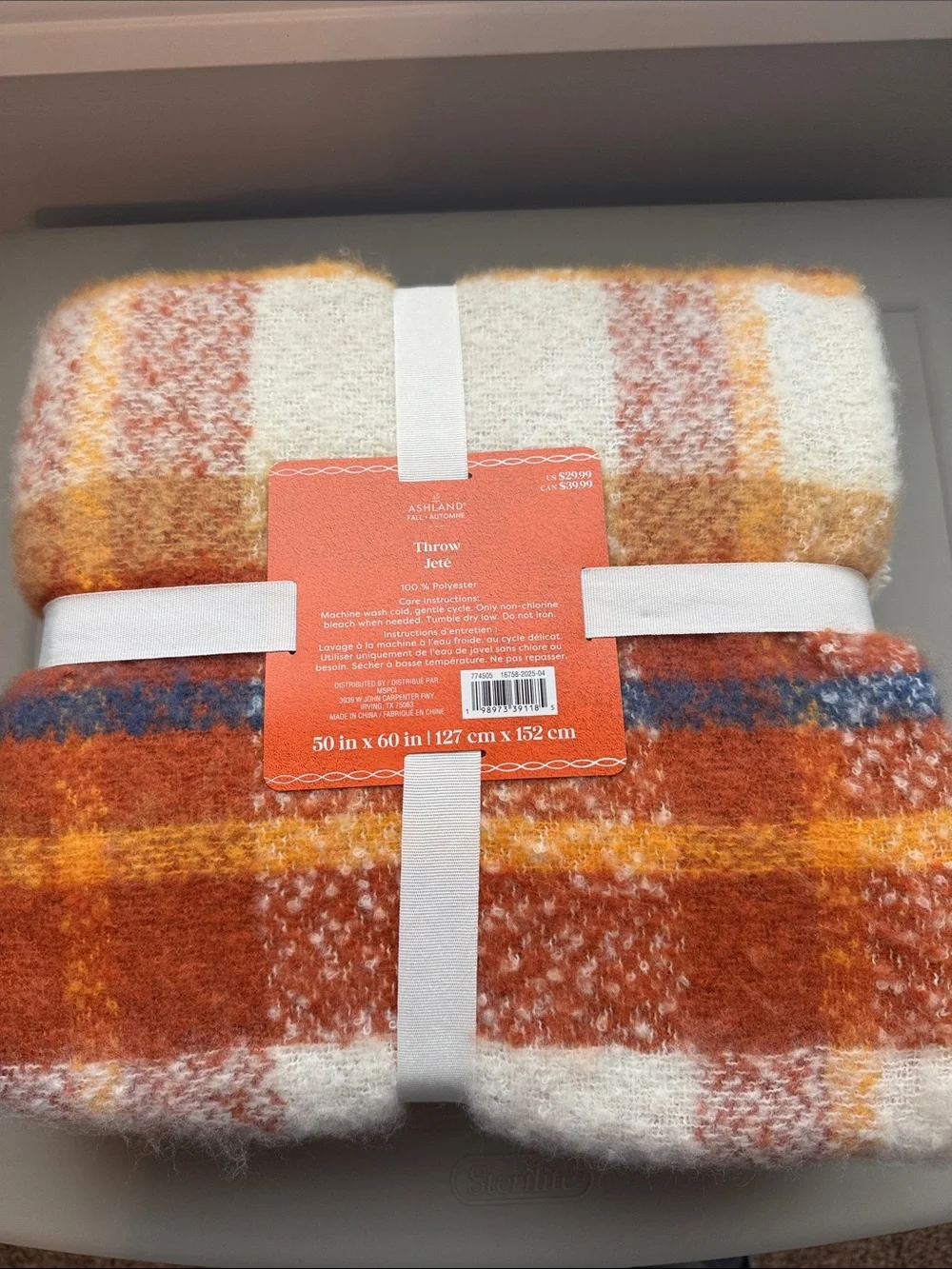 Ashland Orange & Cream Plaid Throw Blanket with Blue Accent